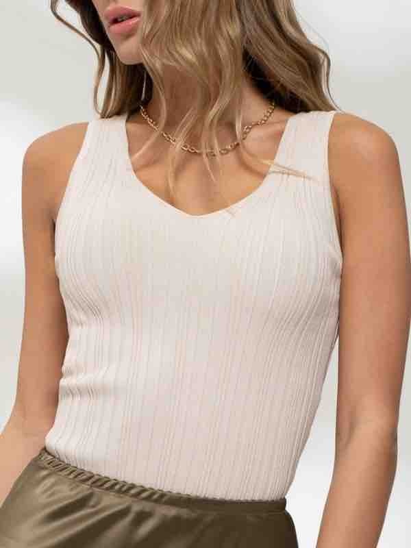V Neck Sweater Knit Tank - Oatmeal