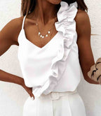 Eliza Frilled Spaghetti Strap Tank - White