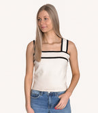 Contrast Sweater Tank Top - Taupe/Black