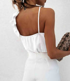 Eliza Frilled Spaghetti Strap Tank - White
