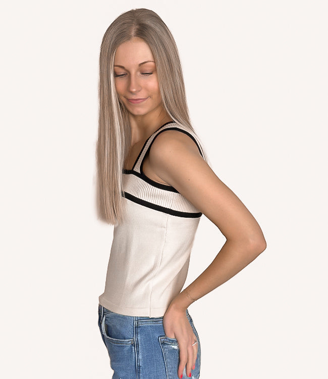 Contrast Sweater Tank Top - Taupe/Black