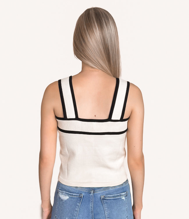 Contrast Sweater Tank Top - Taupe/Black