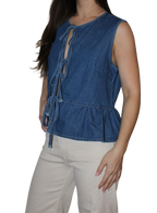 Denim Bow Peplum Top