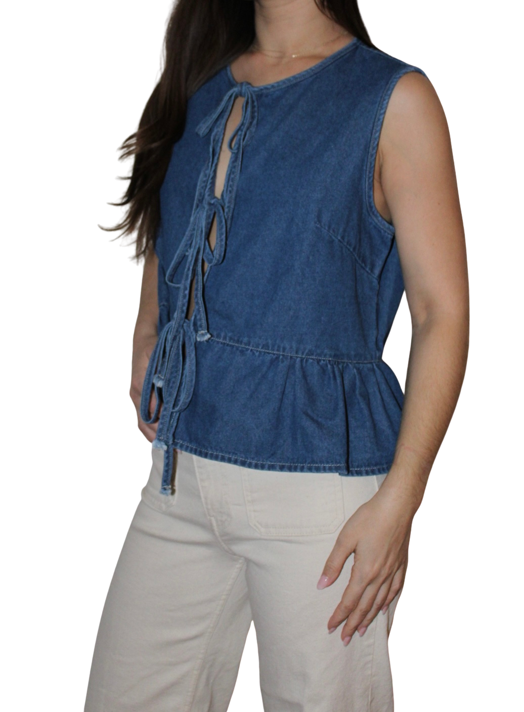 Denim Bow Peplum Top