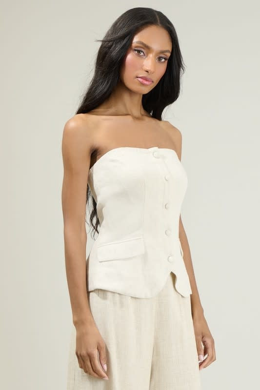 Candida Strapless Button Up Top - Natural