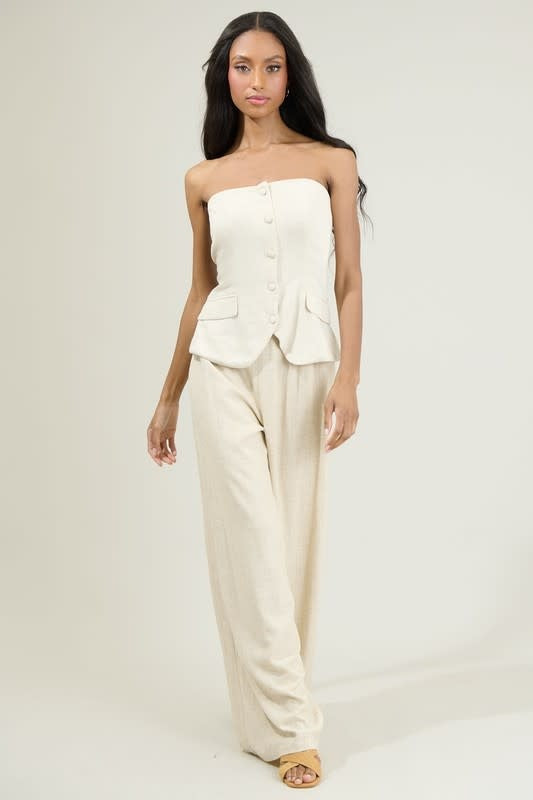 Candida Strapless Button Up Top - Natural