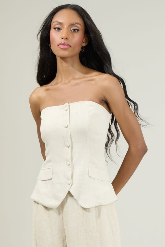 Candida Strapless Button Up Top - Natural