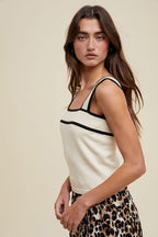 Contrast Sweater Tank Top - Taupe/Black