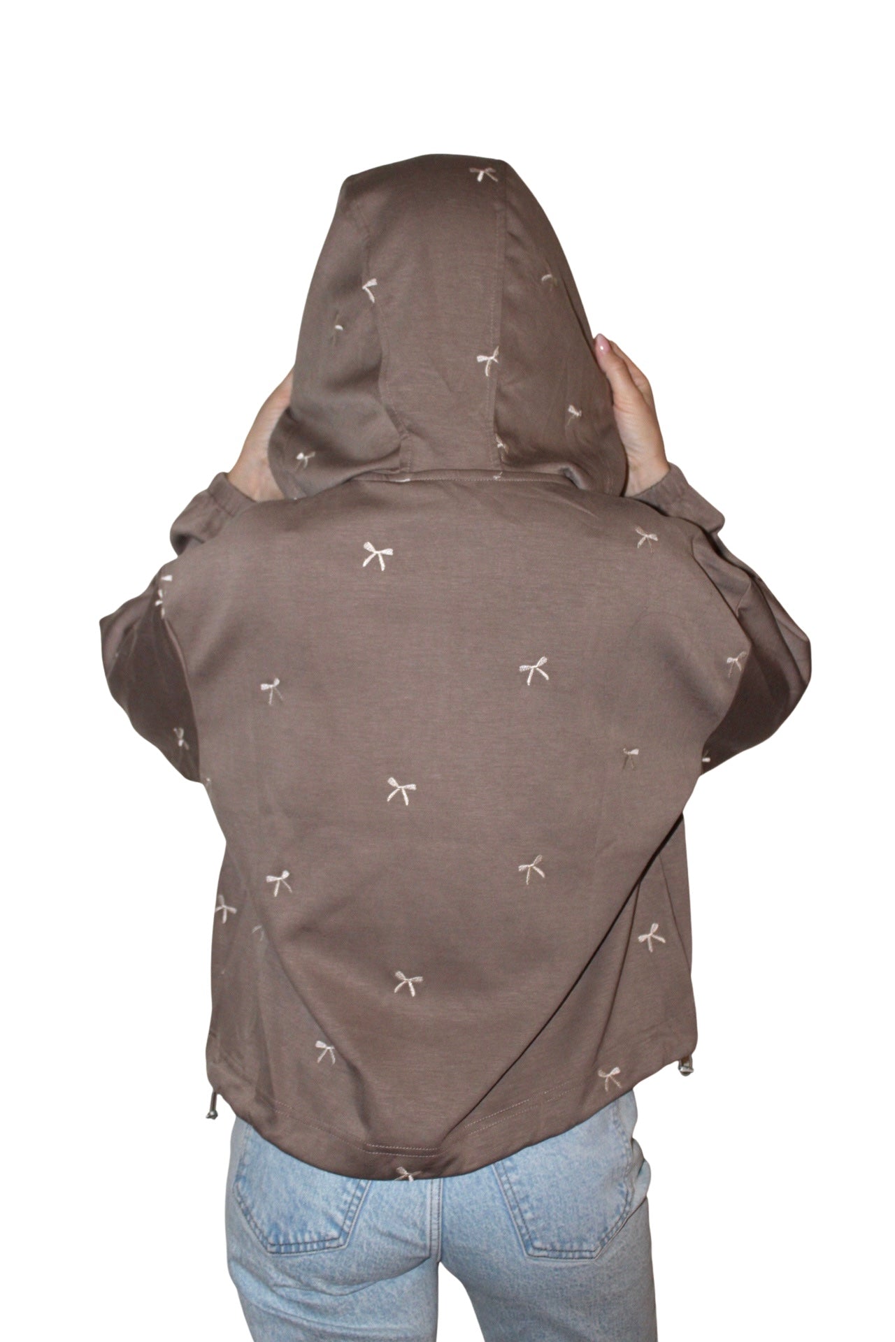 Bow Embroidered Zip Up Hoodie