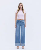 Mia High Rise Cuffed Wide Jeans