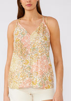 Bohemian Floral V Neck Racerback Tank Top: Dusty Peach/Rust