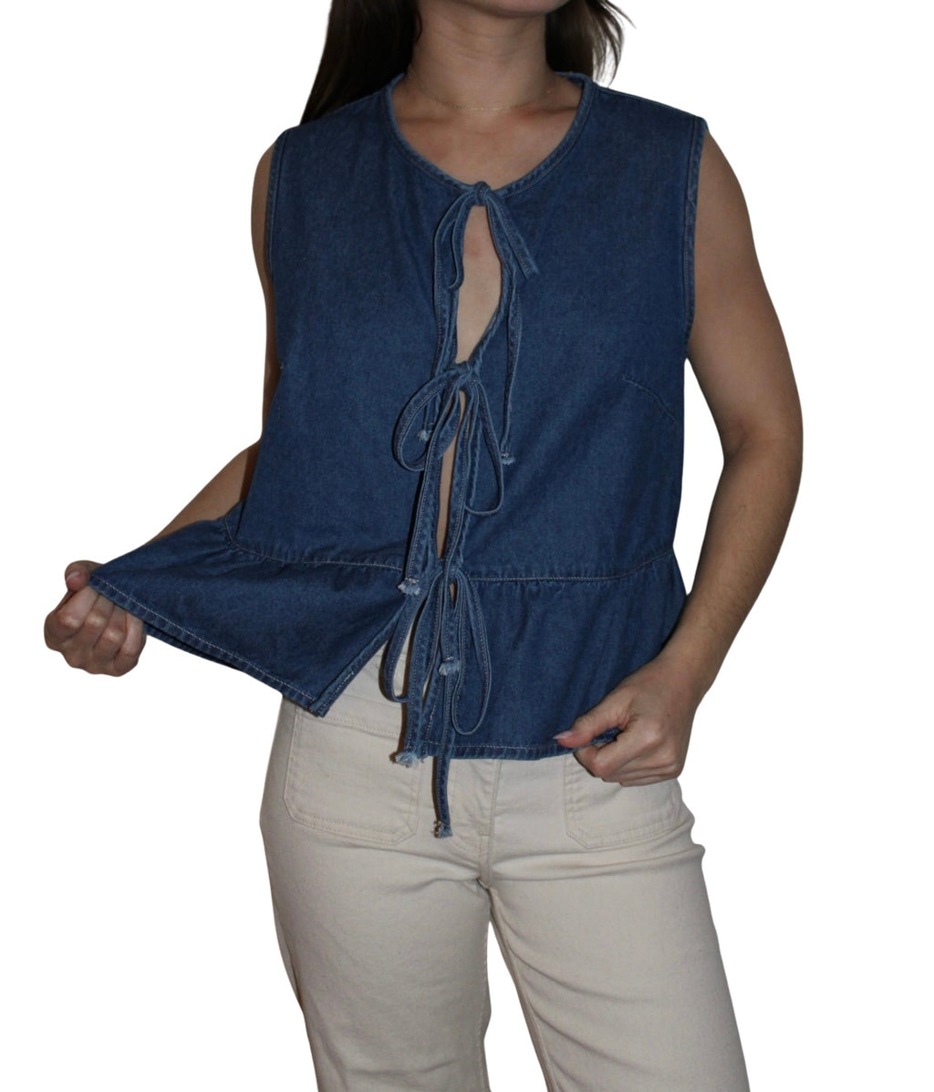 Denim Bow Peplum Top