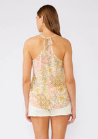Bohemian Floral V Neck Racerback Tank Top: Dusty Peach/Rust