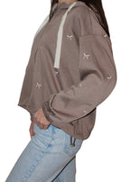 Bow Embroidered Zip Up Hoodie