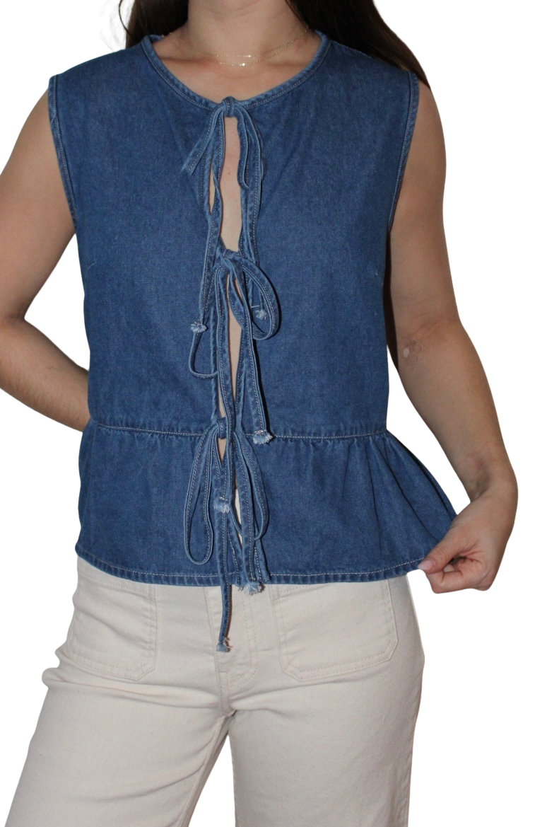 Denim Bow Peplum Top