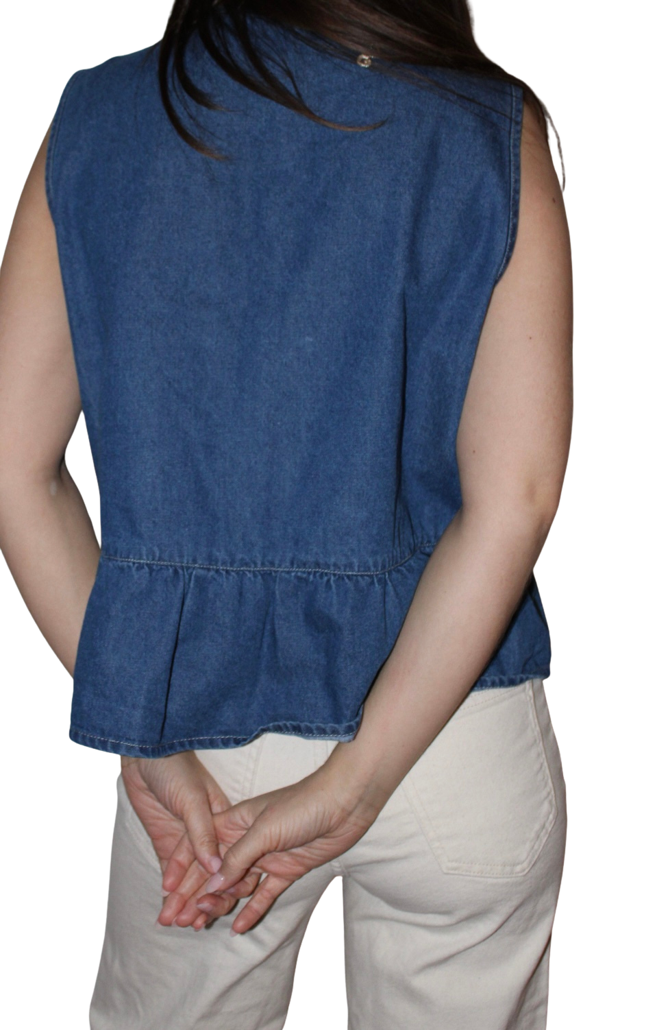 Denim Bow Peplum Top