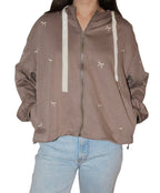 Bow Embroidered Zip Up Hoodie