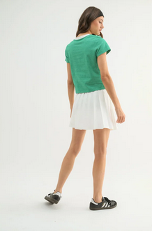 Striped Relaxed Crop Tee With Contrast Band - Green/White