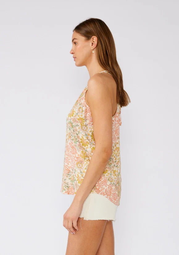Bohemian Floral V Neck Racerback Tank Top: Dusty Peach/Rust