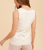 Cotton Slub Henley Tank Top - Cream