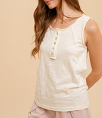 Cotton Slub Henley Tank Top - Cream