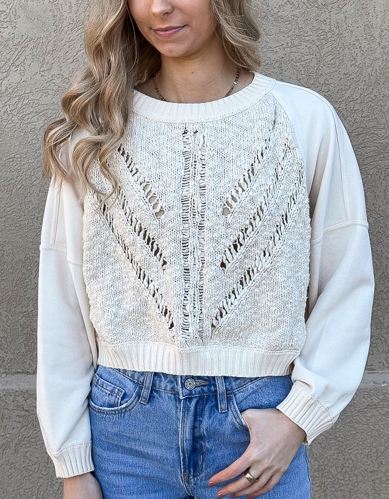 Cable Sweater Front Top - Oatmeal