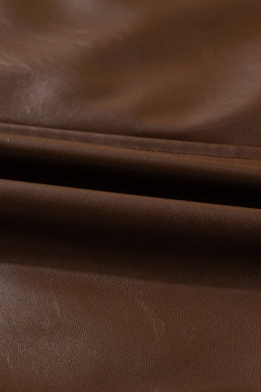 Leather Drawstring Hem Pocketed Jacket