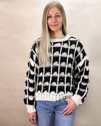 Contrast Color Square Knitted Sweater - Black/Ivory