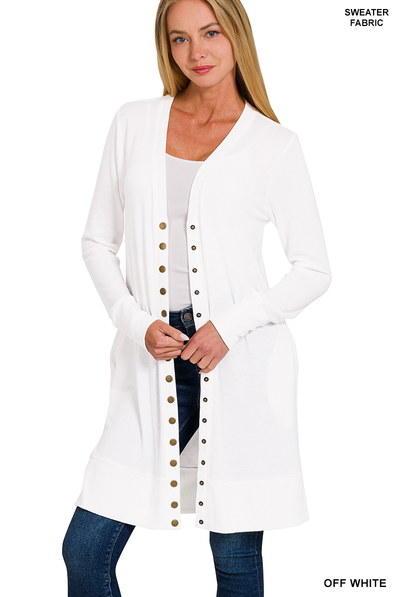 Full Sleeve Long Snap Cardigan - Off White